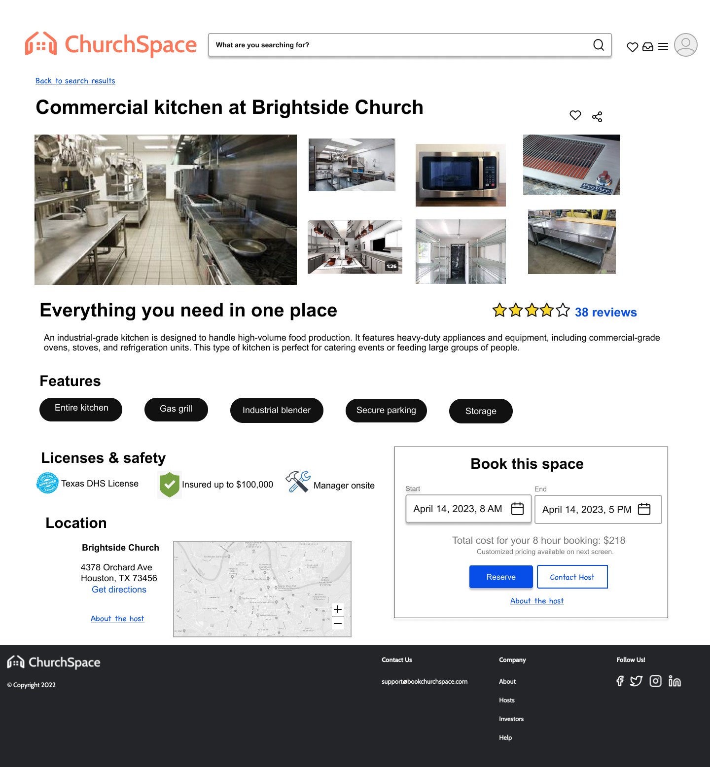 Churchspace kitchen booking interface